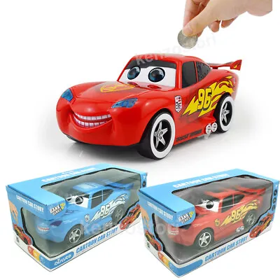 McQueen Piggy Bank Cars Coin Saving Box Music Light Eyes Movable Toy Kids Gift • $19.99