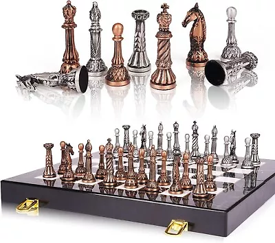 Retro Metal Chess Set For Adults And Kids–Marbling Chess Board With Chess Pieces • $83.99