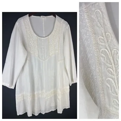 Holy Clothing 2X 18 20 Top Long Tunic Shirt White Renaissance Boho Embroidered • $59.39