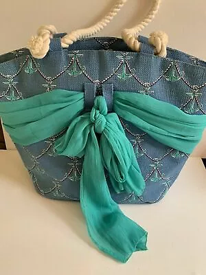 Mud Pie Beach Tote Burlap Anchors Beach Tote Sarong Blue/Green Scarf • $24.95