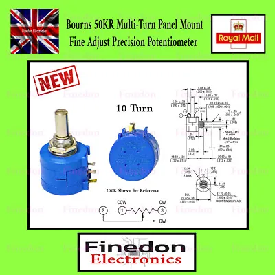 Bourns 50KR Multi-Turn Panel Mount Fine Adjust Precision Potentiometer 10 Turn • £6.98