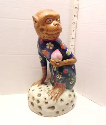Vintage Chinese Monkey  Ceramic Figurine Sun Wukong W/Peach Of Immortality 11  • $39.99