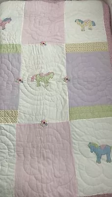 Laura Ashley Pink Purple Ponies Quilted Bed Throw Bed Cover Eiderdown Single • £38.50