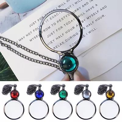 Magnifying Glass Pendant Necklace Women Ladies Crystal Necklace Chain Jewelry UK • £3.95