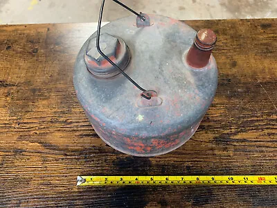 Vintage Galvanized Metal Gas Can | Wire Handle Display Can | Rough Paint • $24.99