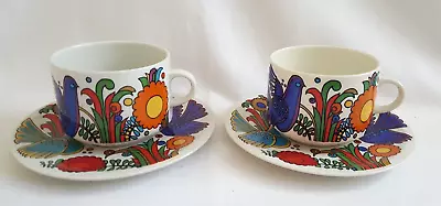 2 Villeroy & Boch Acapulco Blue Stamp Mexico Bird Flower Coffee Tea Cup & Saucer • $39.99