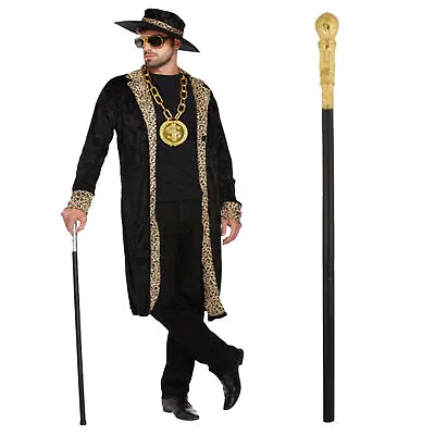 Black Pimp Costume Party Fancy Dress Mens Adult Gangster Outfit Pimp Stick • £18.29