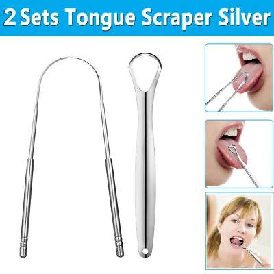 2-Pack Tongue Scraper Cleaner Stainless Steel Dental Fresh Breath Cleaning Oral • $4.99