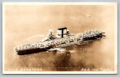 Postcard USS Saratoga  2047 Navy Aircraft Carrier WWI C 1918 Military RPPC • $44.95