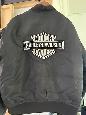 USA MADE Vintage Black Harley Davidson Mens Zippered Nylon Insulated Jacket XL • $40