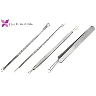$10.99 • Buy 4pcs Blackhead Remover Pimple Extractor Popper Acne Blemish Curved Tweezers Tool