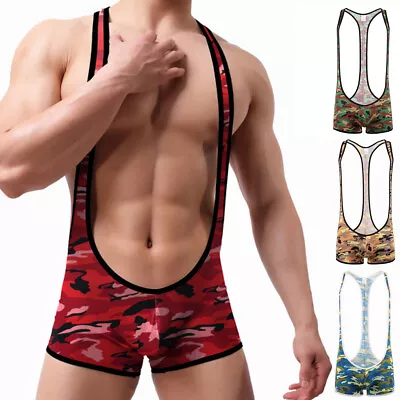 Men Bodysuit Mankini Boxer Underwear Leotard Lingerie Jumpsuit Wrestling Singlet • £11.99