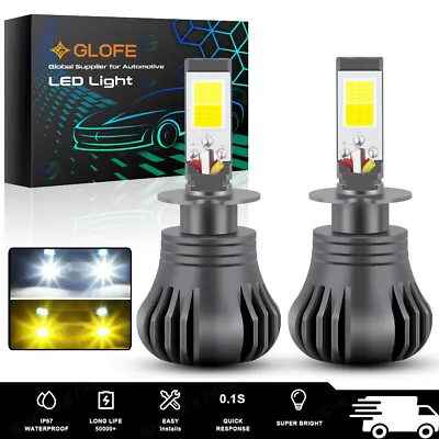 Strobe Flash H3 COB LED Fog Light Bulbs Lamp Kit 2400LM 2400LM White & Yellow • $17.86