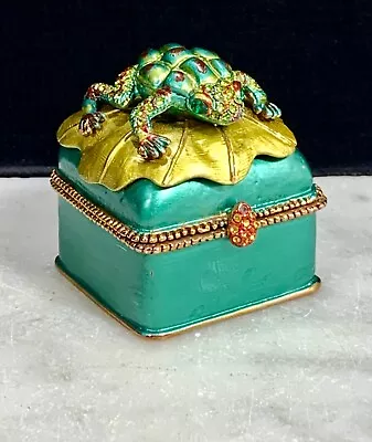 Vintage Enamel Cloisonne Bejeweled Frog Trinket Pill Box • $18