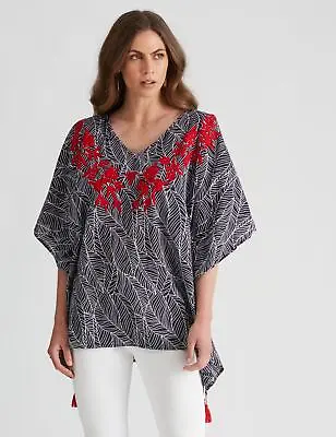W LANE - Womens Tops -  Cotton Cornelli Embroidered Kaftan • £18.23