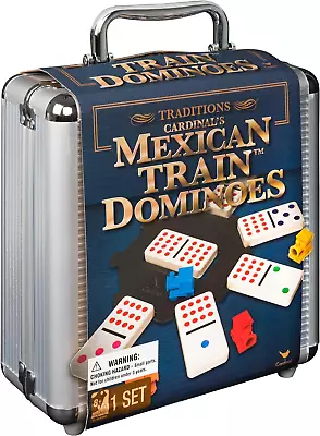 Mexican Train Domino Fun Game Set Double 12 Cardinal Industries W/ Aluminum Case • $41.25