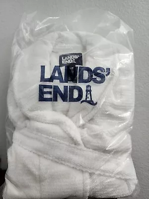 Lands' End Women's Cotton Terry Long Spa Bath Robe WHITE Size S/P (6-8) • $13.99