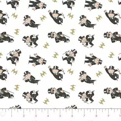 Monopoly Take A Chance Mr Monopoly Toss White Cotton Quilting Fabric 1/2 YARD • $9.62