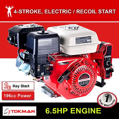 $259.90 • Buy 6.5HP Petrol Engine OHV Stationary Motor Horizontal Shaft Electric Start Recoil