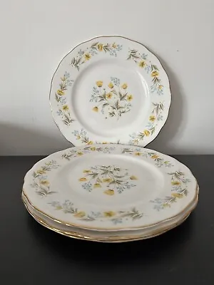 Vintage Colclough Plates Lunch Salad Angela Pattern Yellow Blue Flowers Set X4 • £15