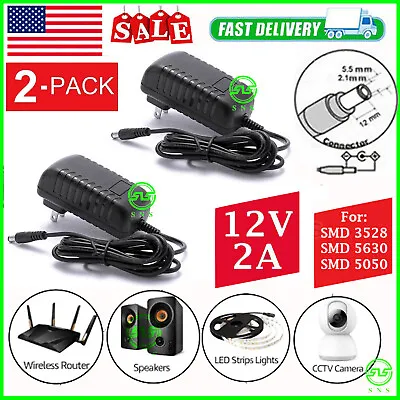 2pcs AC 100-240V To DC 12V 2A Power Supply Adapter Heavy-Duty LED Light 24W SMD • $9.99