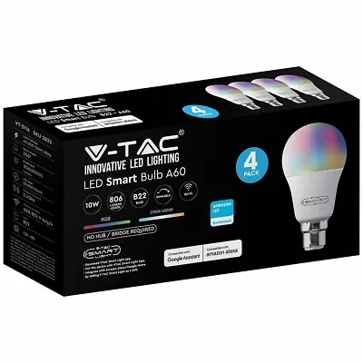 $44.99 • Buy 4 Pack V-TAC LED Smart Light Bulbs B22 WIFI App Control Amazon Alexa Google Home