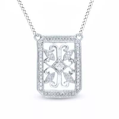 1/6 Ct Natural Diamond Vintage Style Filigree Necklace In Sterling Silver • $451.16