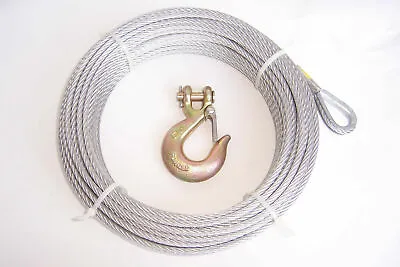 Galvanized Wire Rope Winch Cable 1/4  7x19 100 Ft + 5/16  Clevis Hook • $68.02