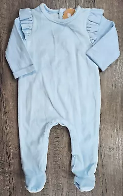 Baby Girl Clothes New Mud Pie 3-6 Month Light Blue Velour Ruffle Footed Outfit • $32.99