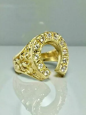 1.50Ct Round Cut Moissanite Men's Horseshoe Wedding Ring 14k Yellow Gold Plated • $125.99