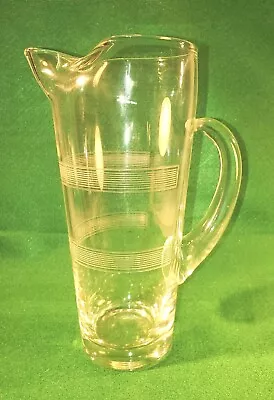 Retro MARTINI PITCHER W CUT GLASS DESIGN Clear BARWARE 8 3/4  Tall • $24.99