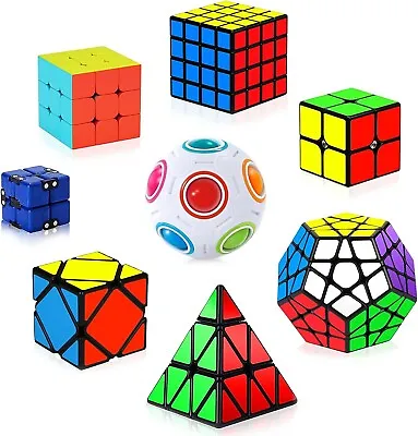 8 Pack Speed Cube Set Cube Bundle 2X2 3X3 4X4 Pyramid Megaminx Mirror Magic Cube • $47.49