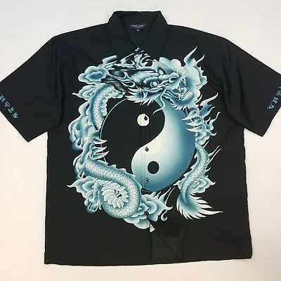 Shirt Chinese Dragon LARGE Black Men Short Sleeve Print James Darby Regular Fit • £14.99