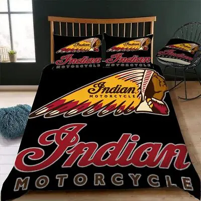 Indian Motorcycle Quilt Duvet Cover Set Bedroom Decor Bedclothes Queen Bedspread • $54.99