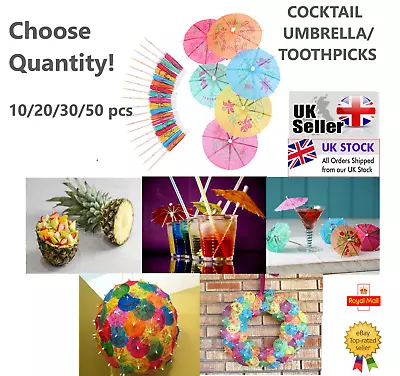 £1.95 • Buy Cocktail Umbrella Toothpicks FoodPick Skewer Party Table Decor *Choose Qty*