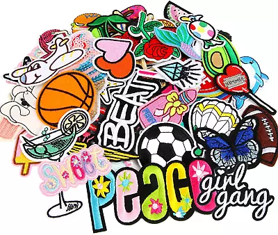 Professional Title:  Set Of 60 Assorted Styles Embroidered Iron-On Patches For D • $18.84