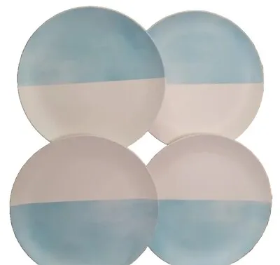 Bamboo Picnic Or Snack Plates 7-8  Durable~ Kid Friendl Blue Geo Pattern Set(4) • $15.24