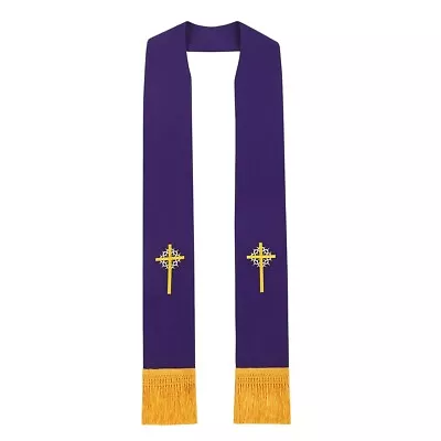 Clergy Purple Stole  Church Pastor Mass Stole  Embroidery Yellow Cross Stole • $32.99