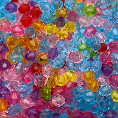 TOP QUALITY 4mm 5mm 6mm & 8mm MIXED COLOUR ACRYLIC FACETED BICONE BEADS UK • £2.49