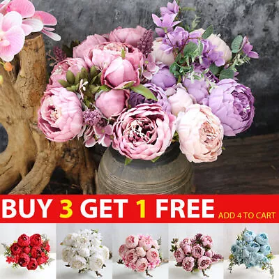 13 Heads Silk Peony Artificial Fake Flowers Wedding Bouquet Home Party Decor • £6.98