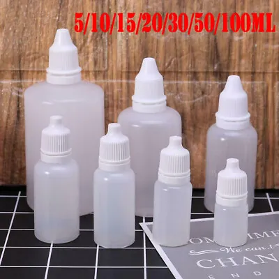 5-100ML Empty Plastic Squeezable Eye Liquid Dropper Refillded Bottles White Cap • £4.21