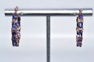 $800 5.81ct Natural Tanzanite & White Diamond In & Out Hoop Earrings .925 Silver • $11.50