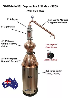 StillMate 35L Copper Pot Still Kit V3509 With Copper Dome/helmet Whisky Making • $651.75