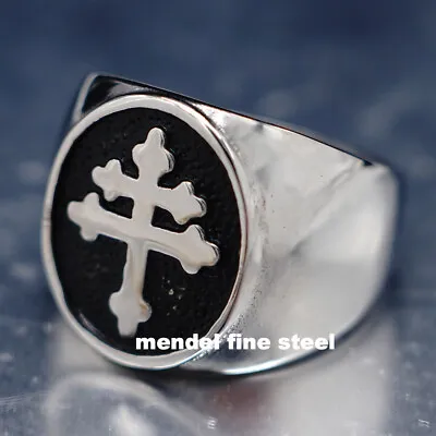 MENDEL Mens Christian Patriarchal Double Cross Ring Stainless Steel Size 7 8-15 • $10.99