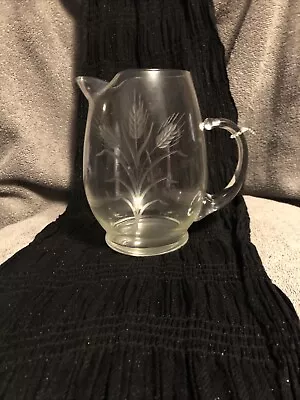 Dale Moore Vintage Clear Glass Pitcher Etched Wheat Design. • $5