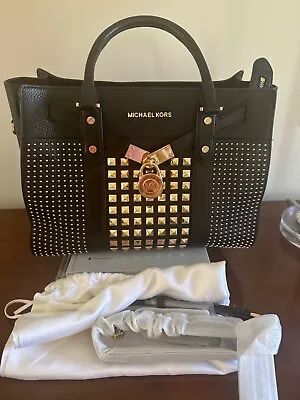 Michael Kors Nouveau Hamilton Large Black Gold Studs Satchel • $175