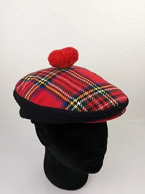 Vtg Scottish Tam O Shanter Red Tartan Golf Hat Cap Plaid Brimmed Cabbie Newsboy • $26.99