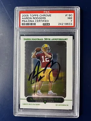 2005 Topps Chrome Aaron Rodgers  Signed Rookie Card PSA/DNA 7 #190 RC Auto • $1425