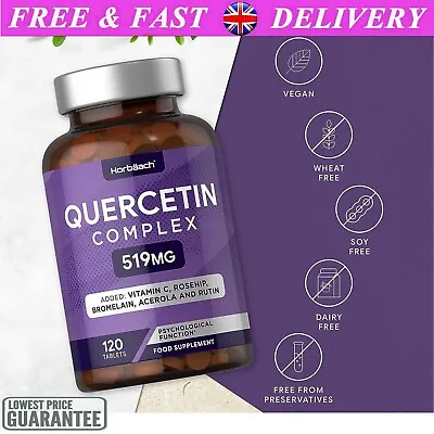 Quercetin Complex 519mg With Bromelain | 120 Vegan Tablets | Added Vitamin C | • £12.99