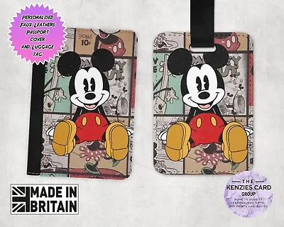 Personalised Disney Passport Cover & Luggage Tag Disney Mickey Minnie Mouse V10 • £14.95